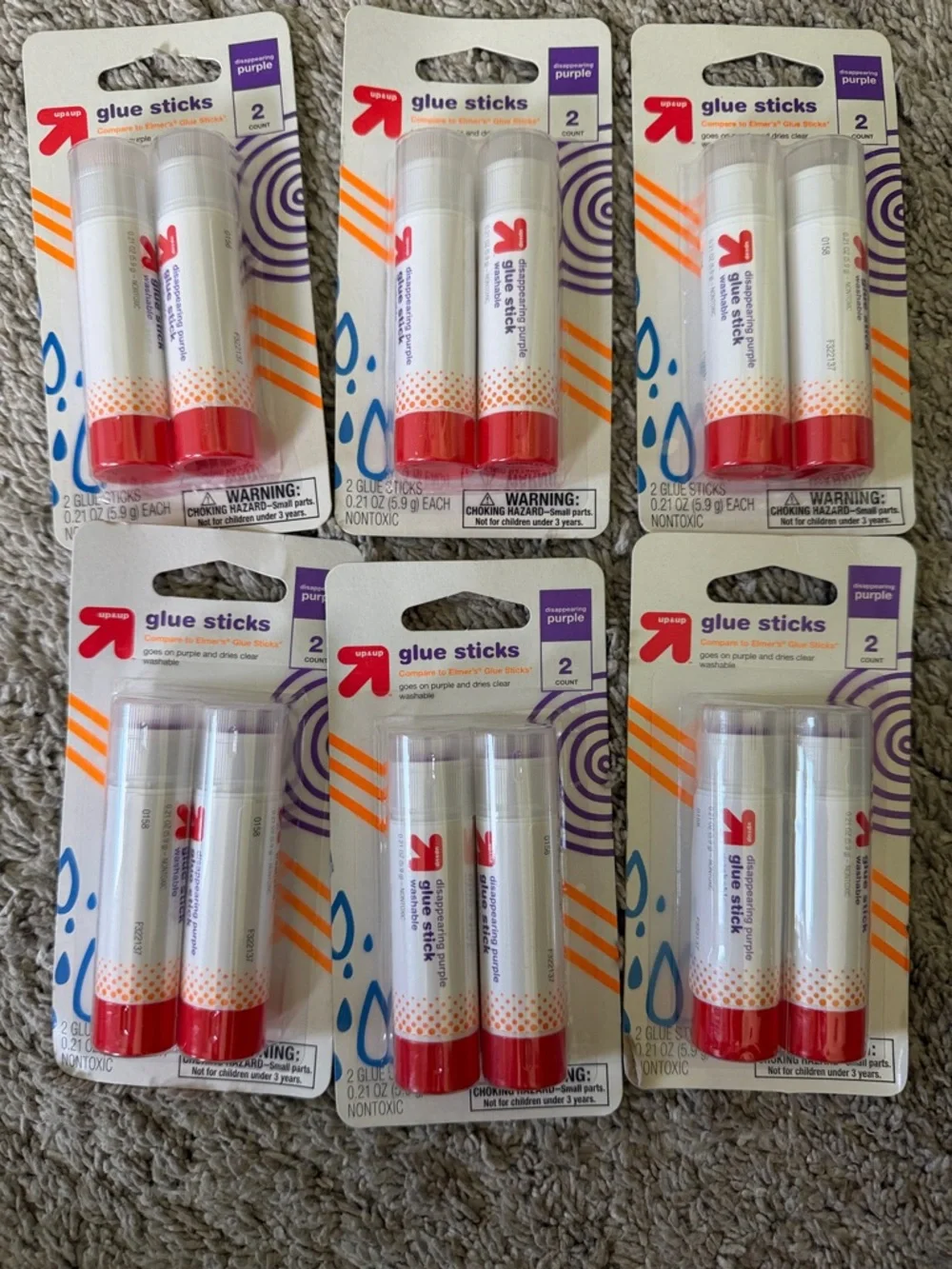 Target Purple & Red Glue Sticks - Pack of 6 (2 per blister)
